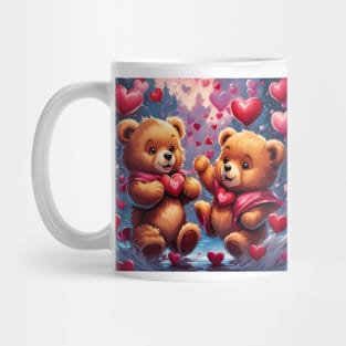 Teddy celebrating Valentines day, randome floating love hearts Mug